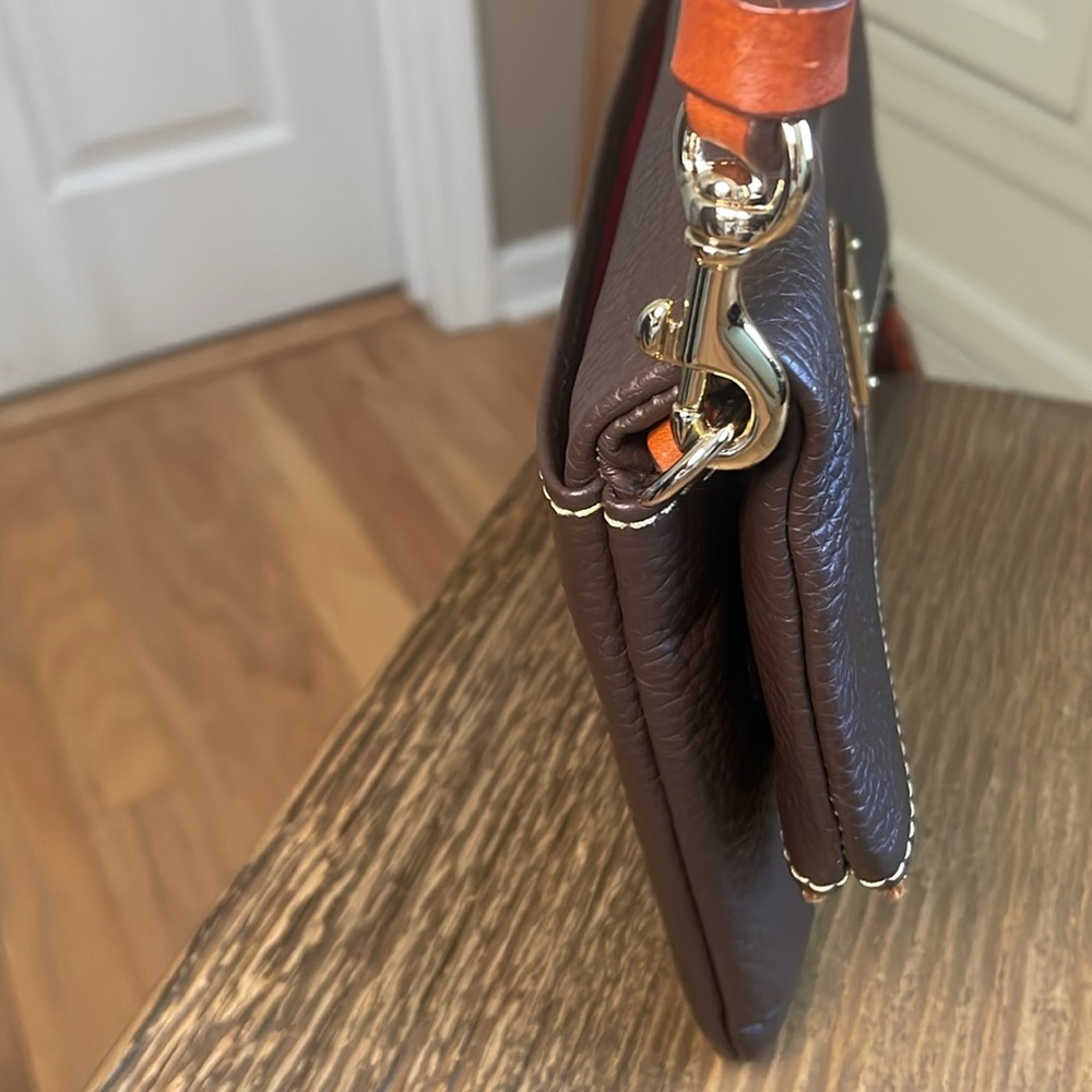 Dooney & Bourke Small Foldover Zip Crossbody in Pebble Grain Leather in Brown - Picture 15 of 16